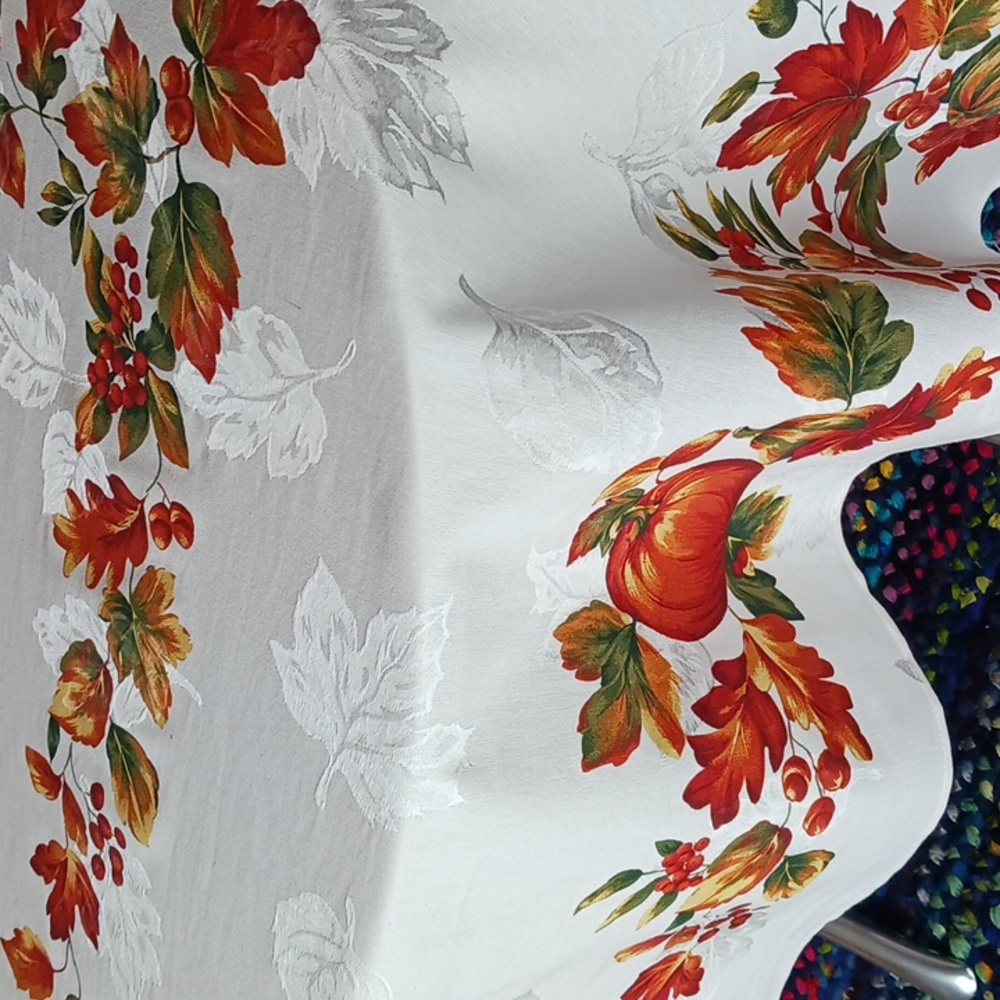 Pumpkins & Acorn printed Damask Style Tablecloth- very large!